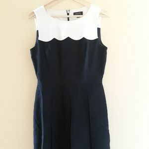 Tahari Navy Scalloped Cocktail Dress